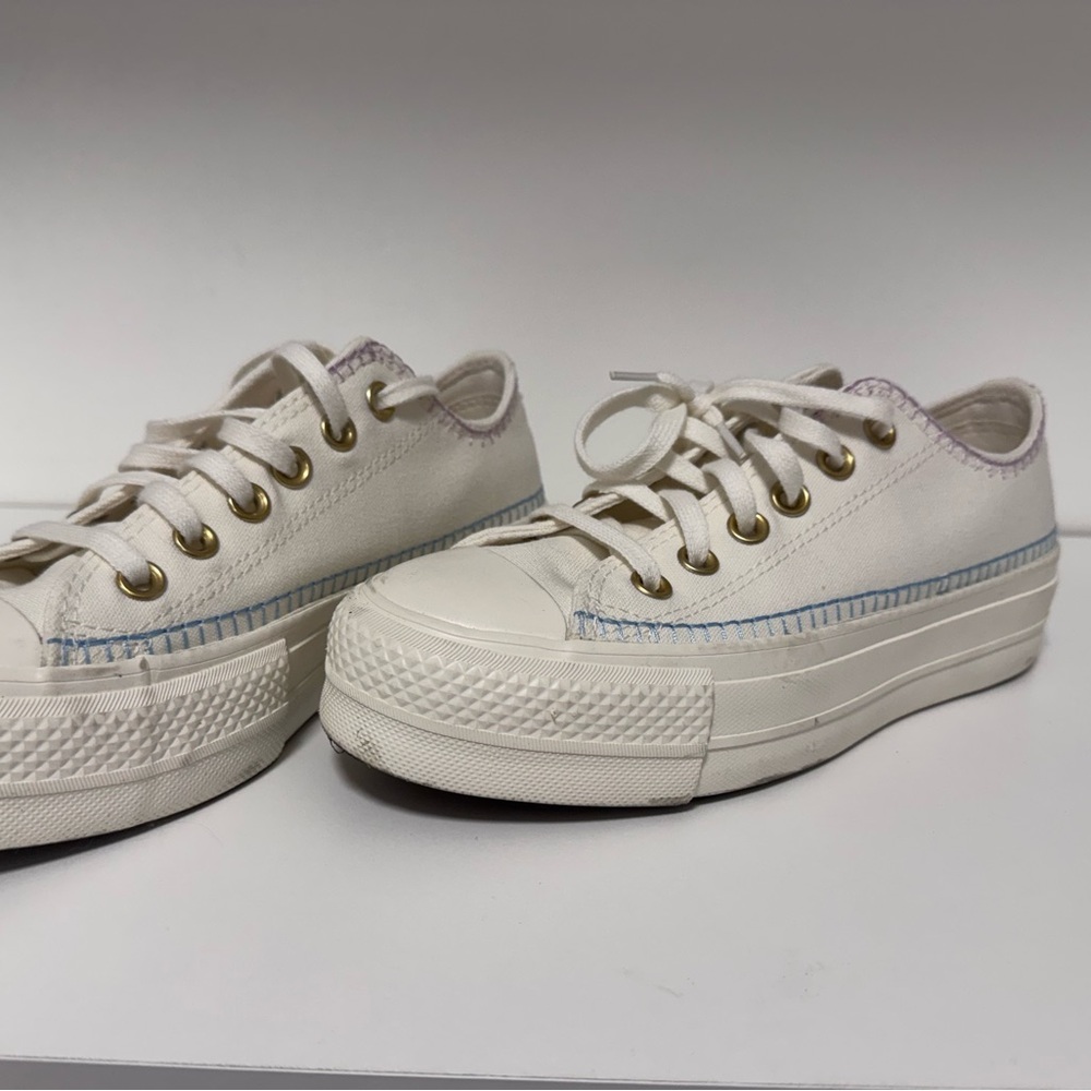 Converse Cream Canvas Sneakers with Gold Accents